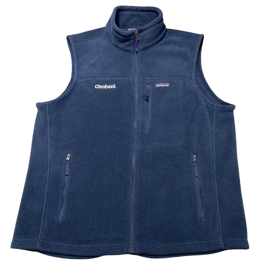 Patagonia Synchilla Vest Mens Large Blue Fleece Full Zip Chobani Logo Embroidery